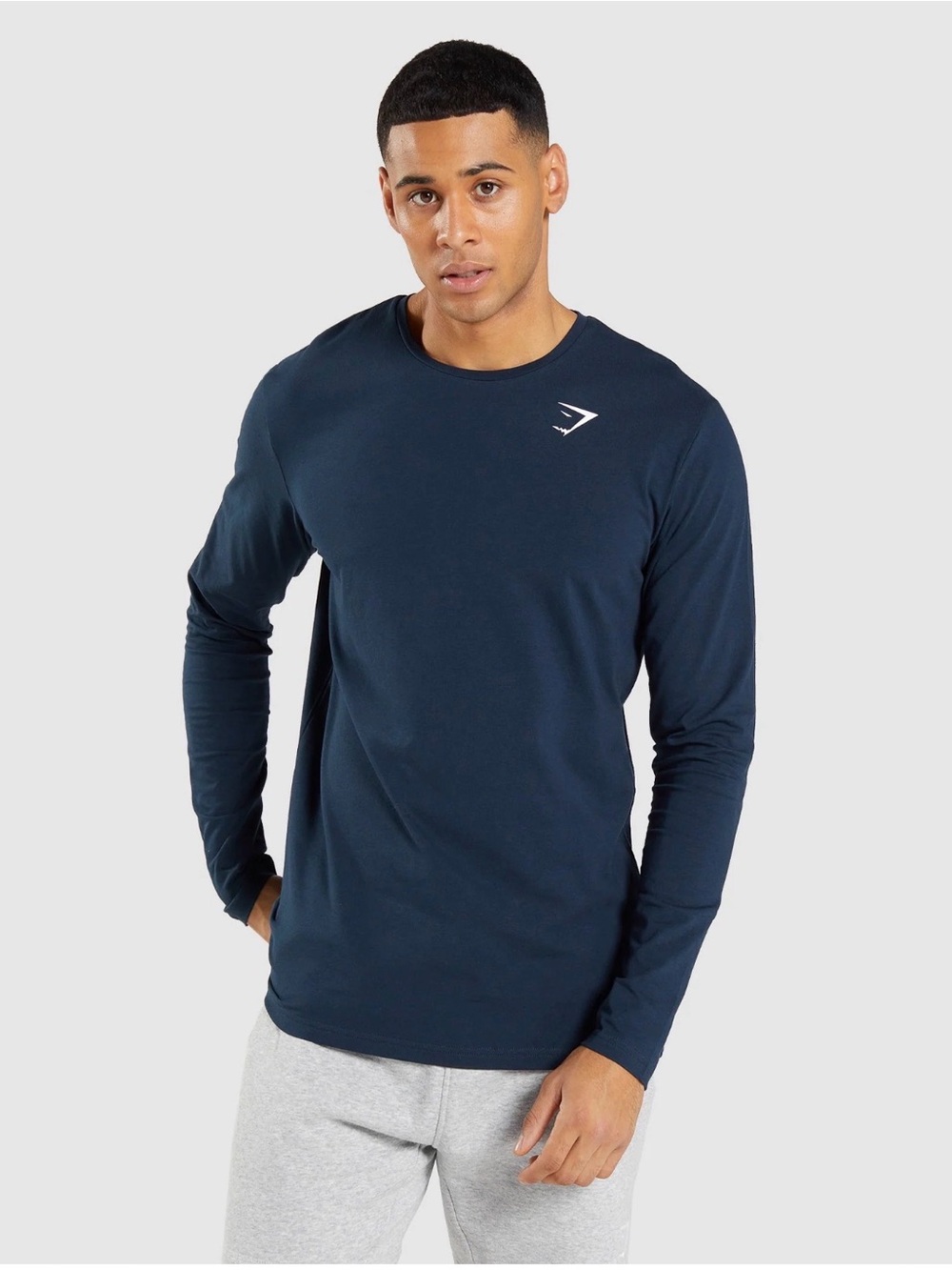 Gymshark Long Sleeve Crew Tee in Navy Blue